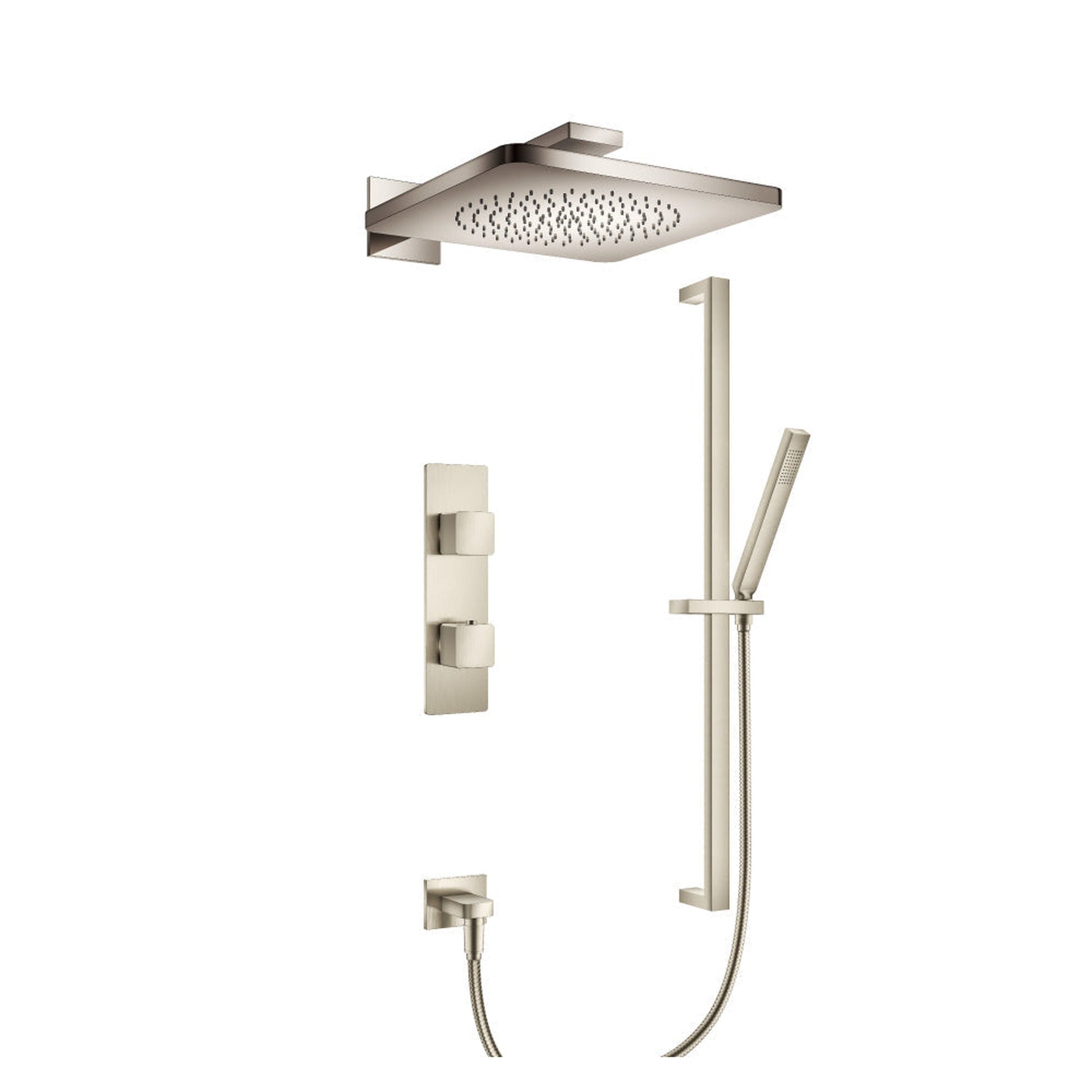 Flusso Faucets Serie 196 Two Output Shower Set With Shower Head, Hand Held and Slide Bar in Brushed Nickel (196.7300BN)
