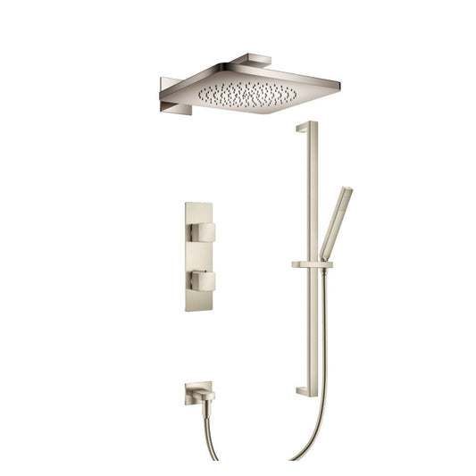 Flusso Faucets Serie 196 Two Output Shower Set With Shower Head, Hand Held and Slide Bar in Brushed Nickel (196.7300BN)