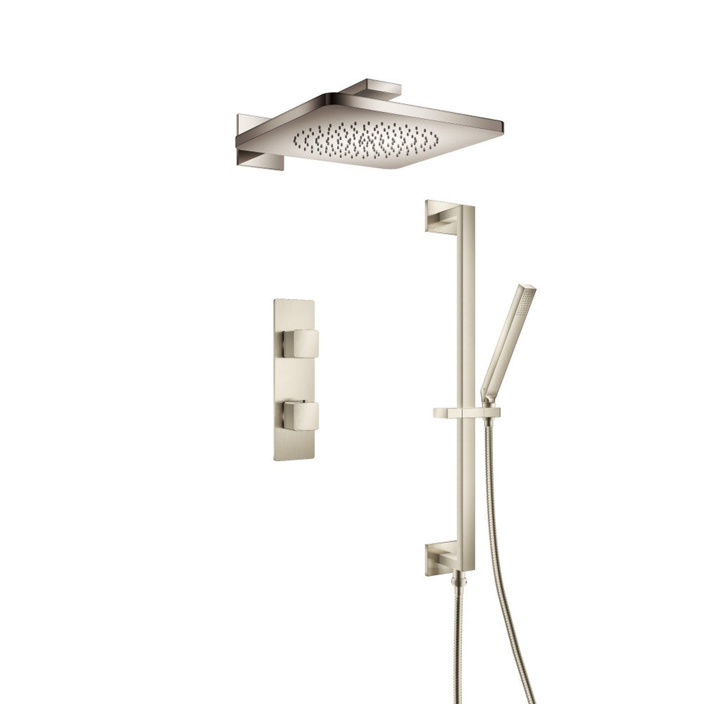 Flusso Faucets Serie 196 Two Output Shower Set With Shower Head, Hand Held and Slide Bar in Brushed Nickel (196.7350BN)