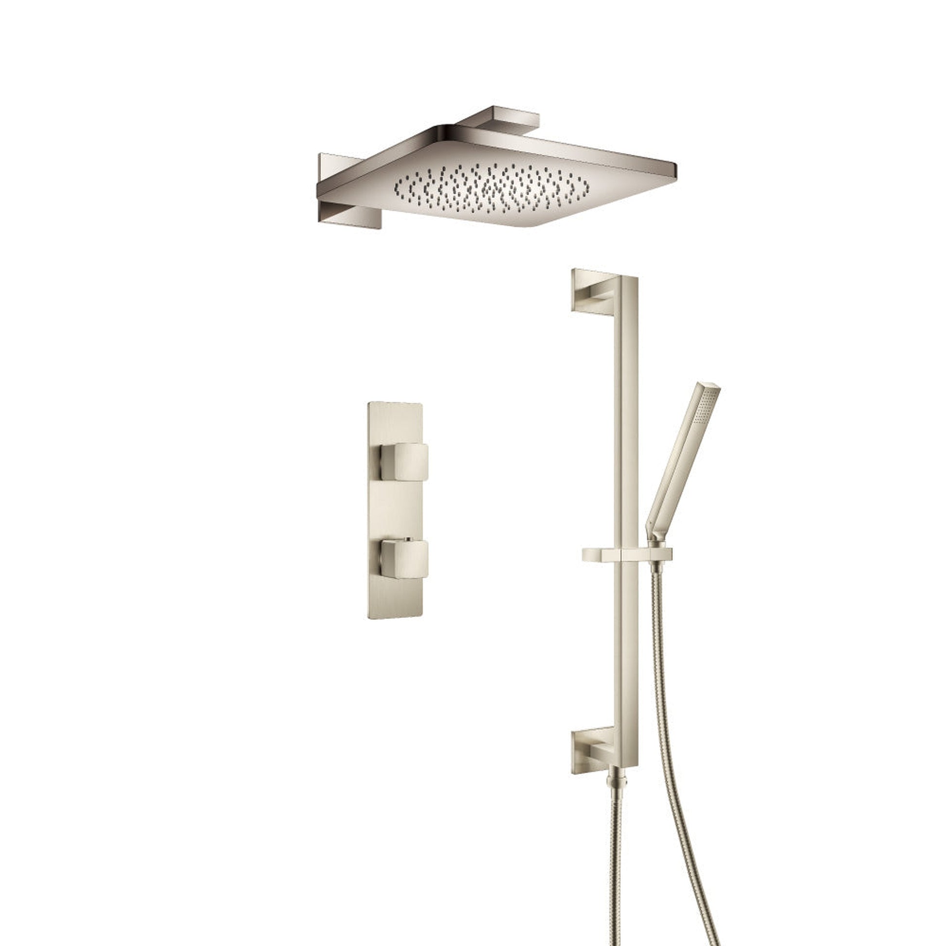 Flusso Faucets Serie 196 Two Output Shower Set With Shower Head, Hand Held and Slide Bar in Brushed Nickel (196.7350BN)