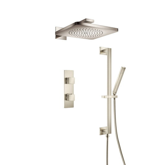 Flusso Faucets Serie 196 Two Output Shower Set With Shower Head, Hand Held and Slide Bar in Brushed Nickel (196.7350BN)