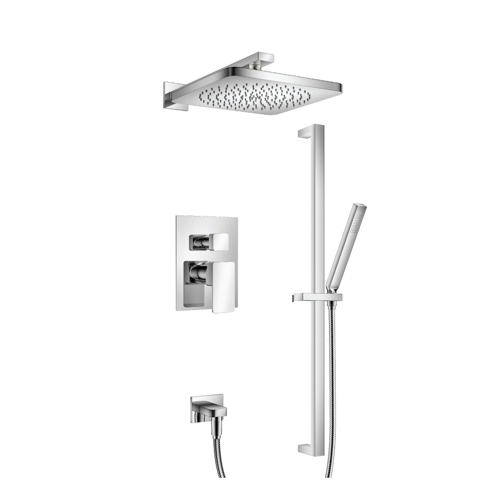 Flusso Faucets Serie 196 Two Output Shower Set With Shower Head, Hand Held and Slide Bar in Chrome (196.3350CP)