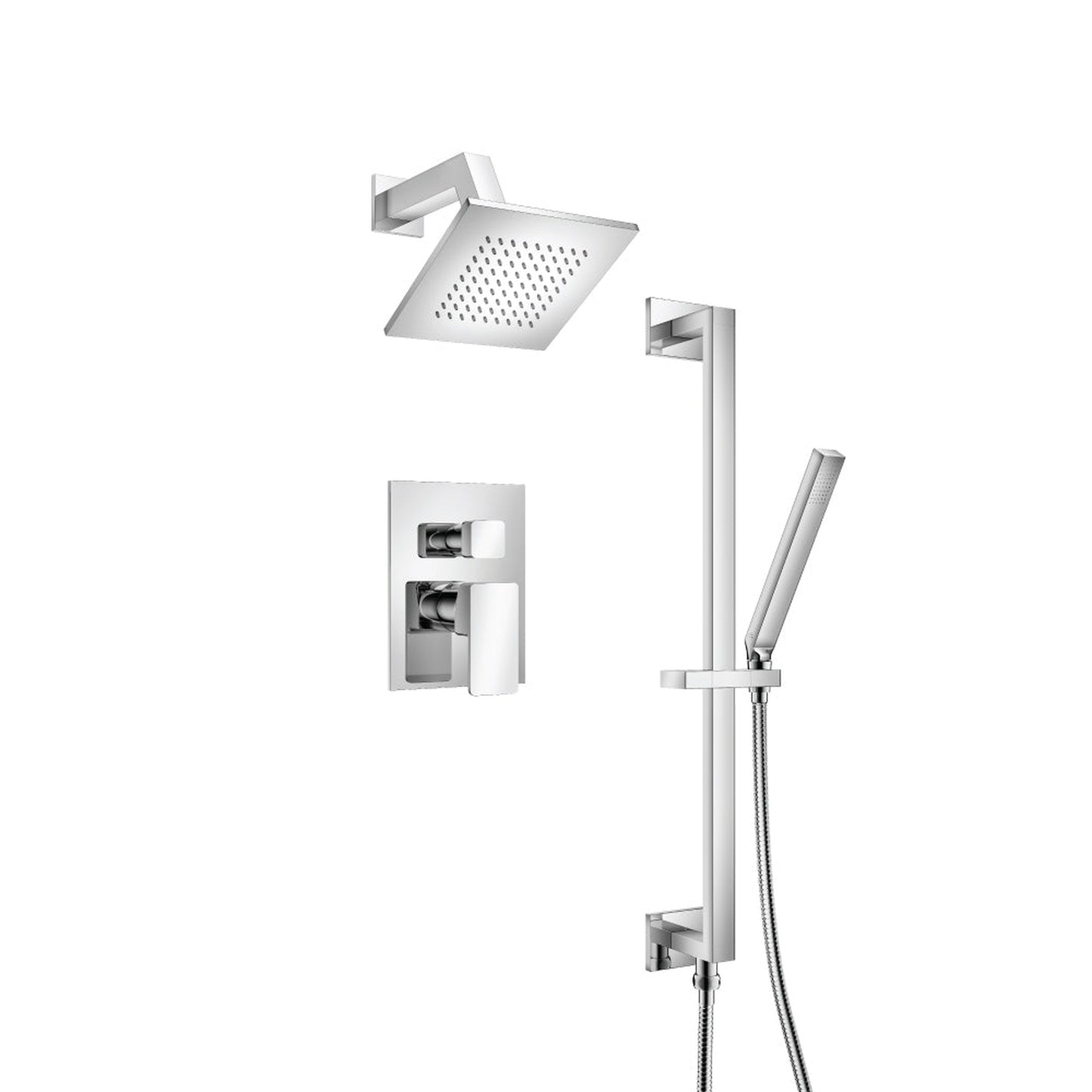 Flusso Faucets Serie 196 Two Output Shower Set With Shower Head, Hand Held and Slide Bar in Chrome (196.3400CP)