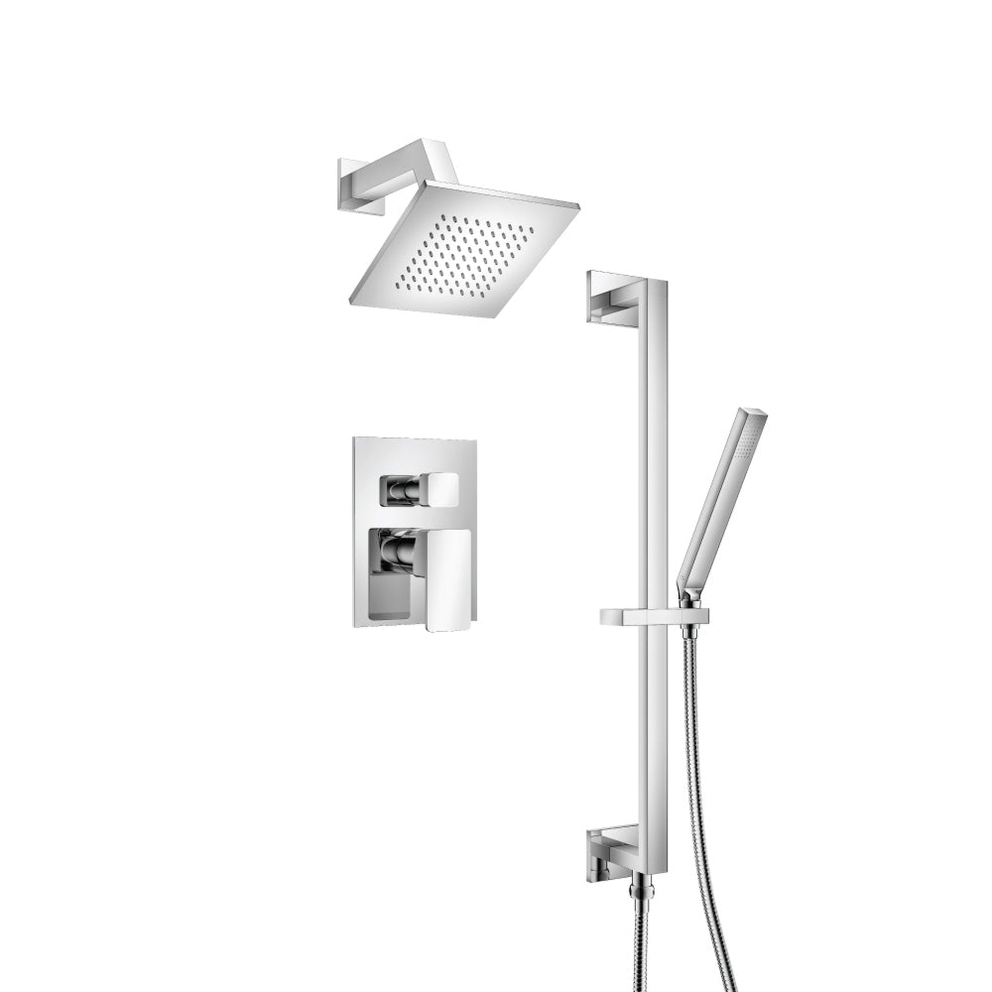 Flusso Faucets Serie 196 Two Output Shower Set With Shower Head, Hand Held and Slide Bar in Chrome (196.3400CP)