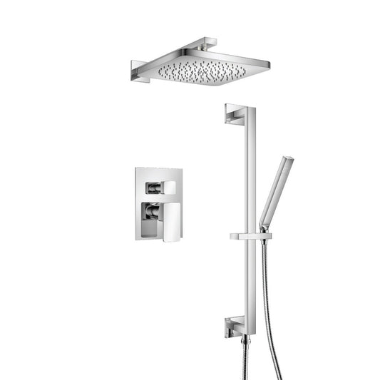 Flusso Faucets Serie 196 Two Output Shower Set With Shower Head, Hand Held and Slide Bar in Chrome (196.3450CP)