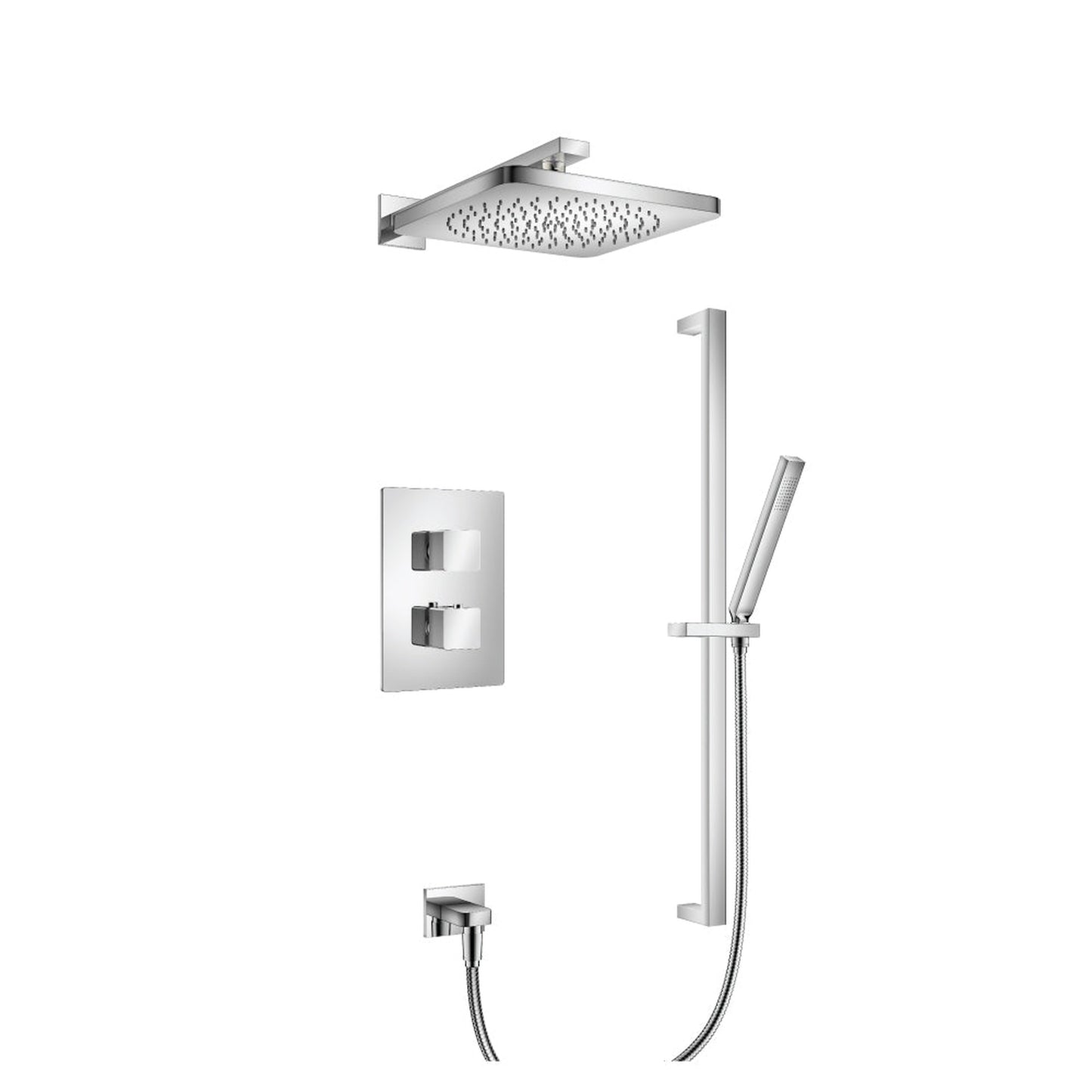 Flusso Faucets Serie 196 Two Output Shower Set With Shower Head, Hand Held and Slide Bar in Chrome (196.7100CP)