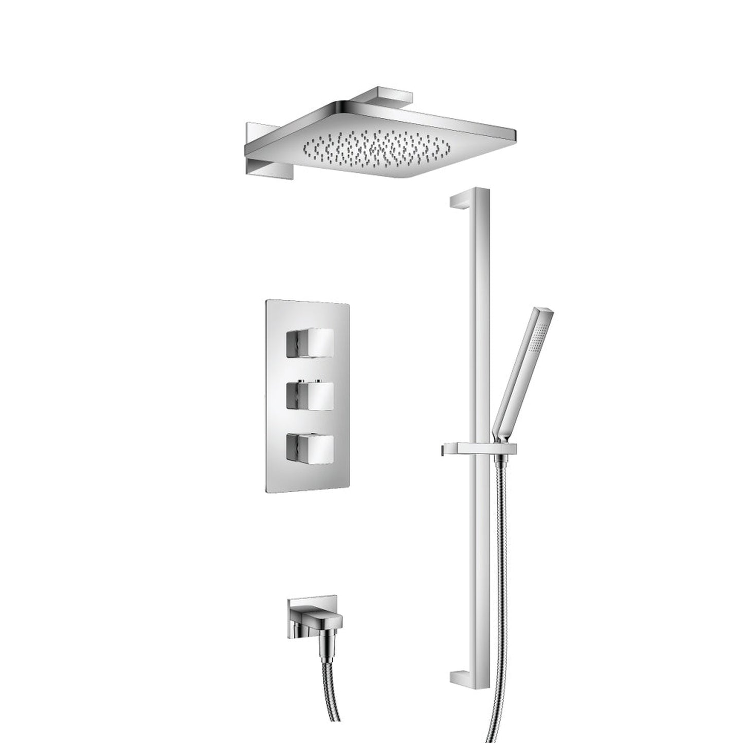Flusso Faucets Serie 196 Two Output Shower Set With Shower Head, Hand Held and Slide Bar in Chrome (196.7200CP)