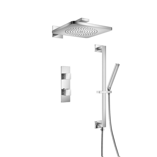 Flusso Faucets Serie 196 Two Output Shower Set With Shower Head, Hand Held and Slide Bar in Chrome (196.7350CP)