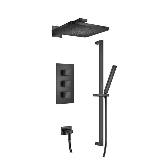 Flusso Faucets Serie 196 Two Output Shower Set With Shower Head, Hand Held and Slide Bar in Matte Black (196.7200MB)