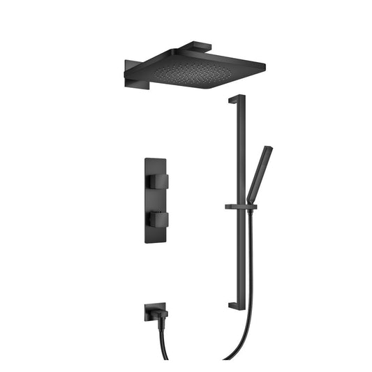 Flusso Faucets Serie 196 Two Output Shower Set With Shower Head, Hand Held and Slide Bar in Matte Black (196.7300MB)