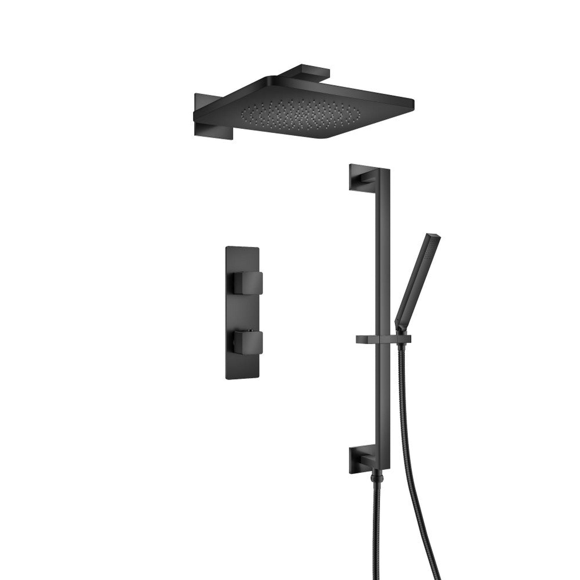 Flusso Faucets Serie 196 Two Output Shower Set With Shower Head, Hand Held and Slide Bar in Matte Black (196.7350MB)