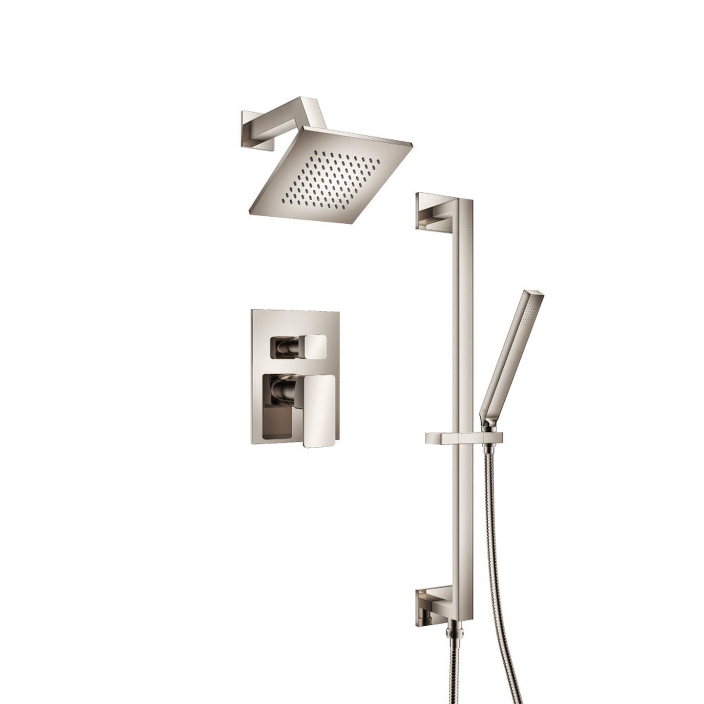 Flusso Faucets Serie 196 Two Output Shower Set With Shower Head, Hand Held and Slide Bar in Polished Nickel (196.3400PN)