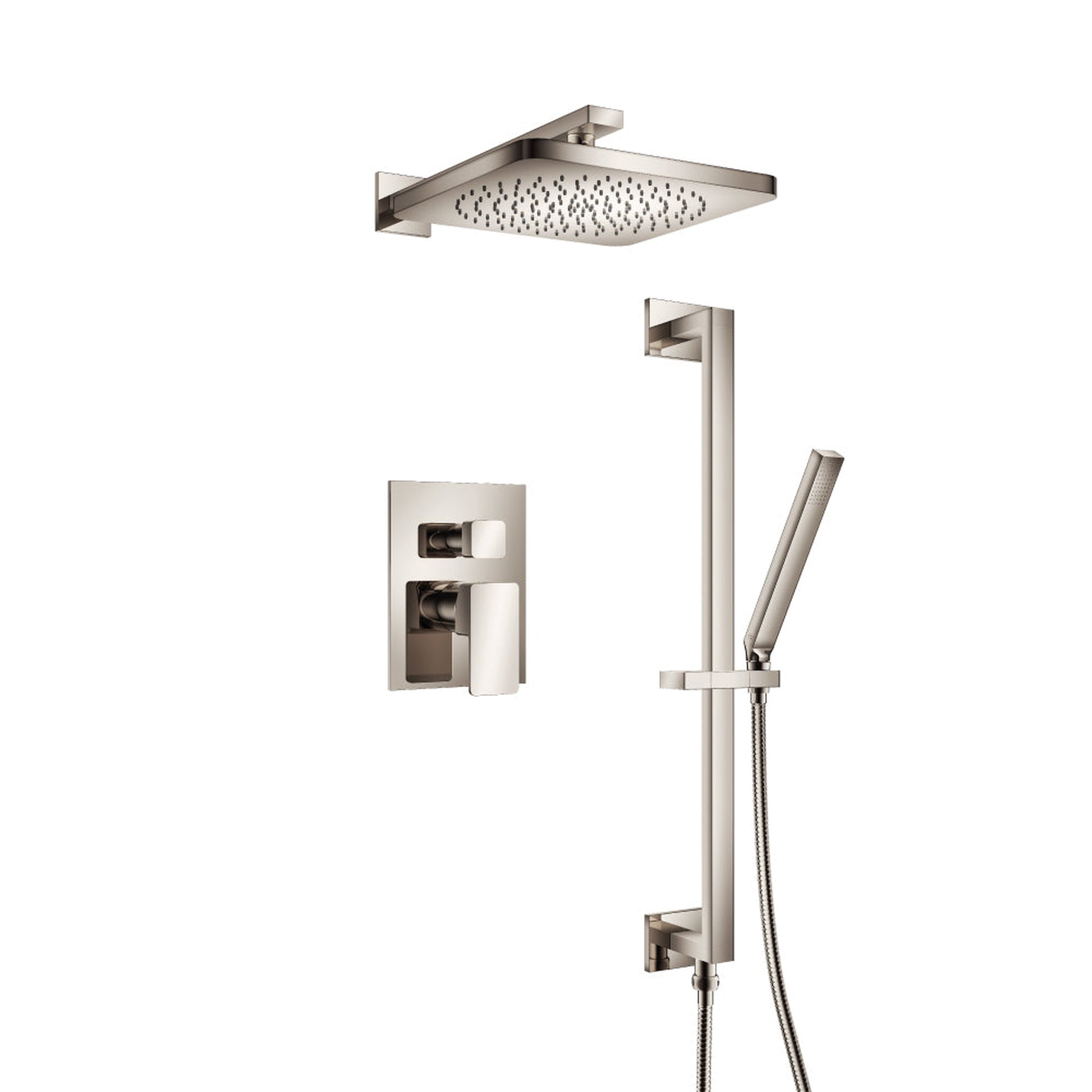 Flusso Faucets Serie 196 Two Output Shower Set With Shower Head, Hand Held and Slide Bar in Polished Nickel (196.3450PN)