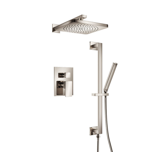 Flusso Faucets Serie 196 Two Output Shower Set With Shower Head, Hand Held and Slide Bar in Polished Nickel (196.3450PN)