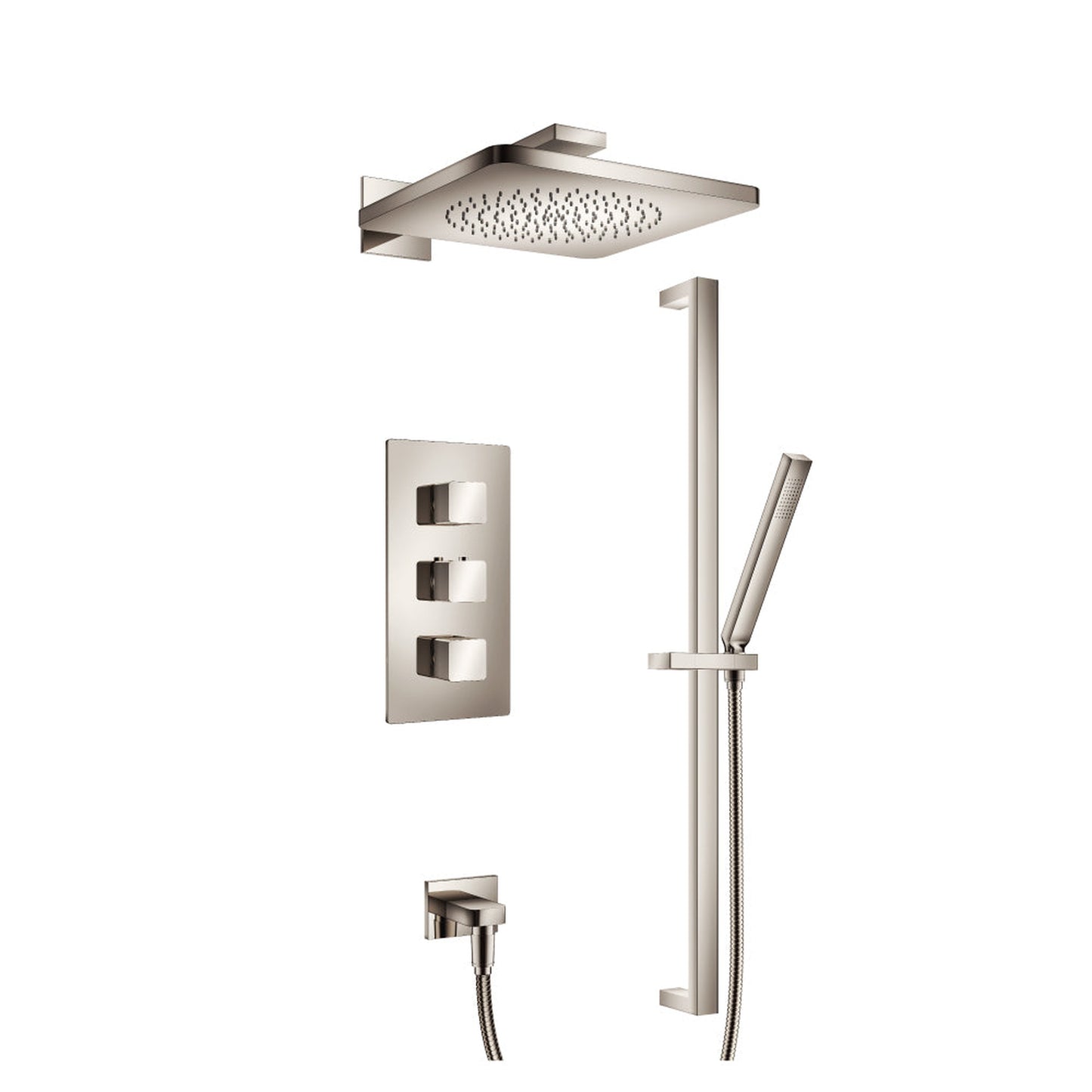 Flusso Faucets Serie 196 Two Output Shower Set With Shower Head, Hand Held and Slide Bar in Polished Nickel (196.7200PN)