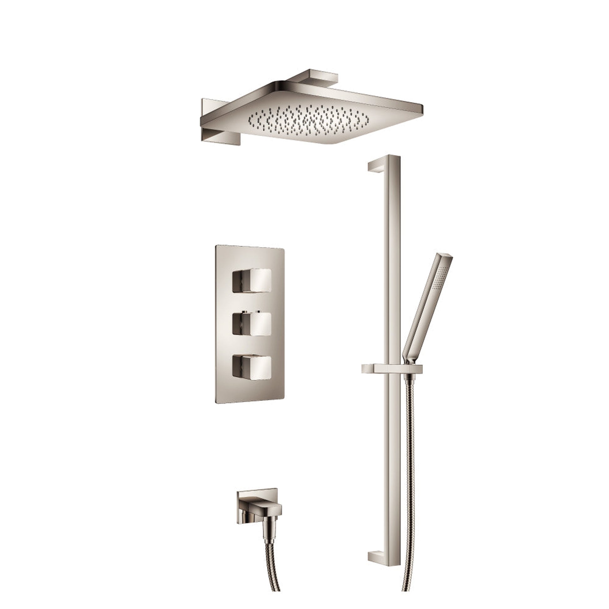 Flusso Faucets Serie 196 Two Output Shower Set With Shower Head, Hand Held and Slide Bar in Polished Nickel (196.7200PN)