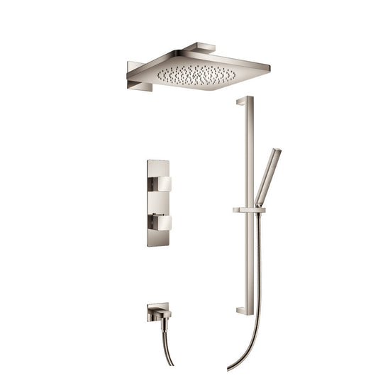 Flusso Faucets Serie 196 Two Output Shower Set With Shower Head, Hand Held and Slide Bar in Polished Nickel (196.7300PN)