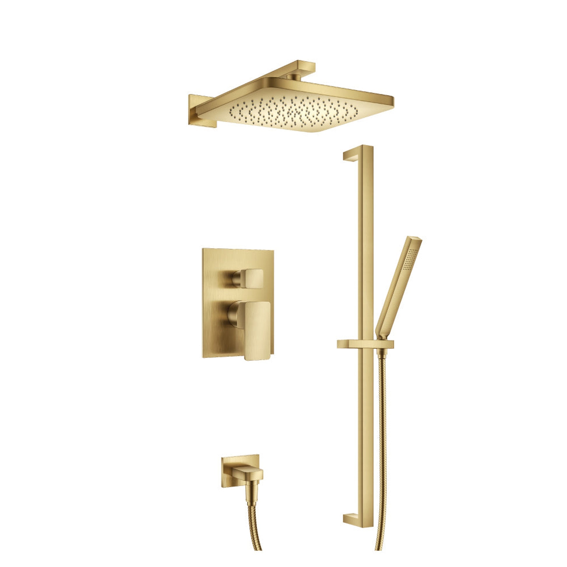 Flusso Faucets Serie 196 Two Output Shower Set With Shower Head, Hand Held and Slide Bar in Satin Brass (196.3350SB)