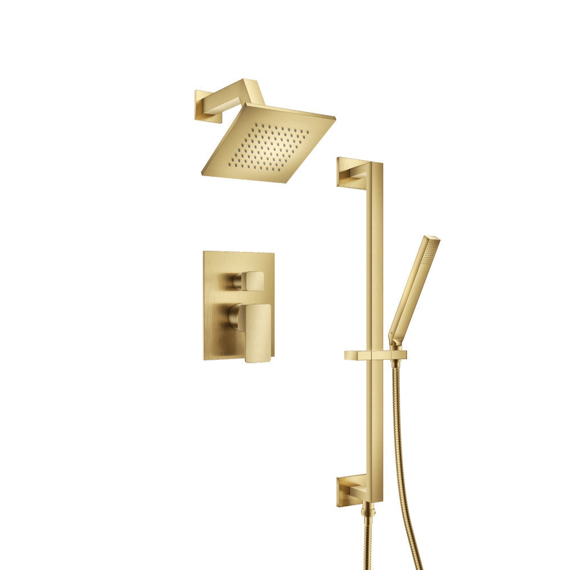 Flusso Faucets Serie 196 Two Output Shower Set With Shower Head, Hand Held and Slide Bar in Satin Brass (196.3400SB)