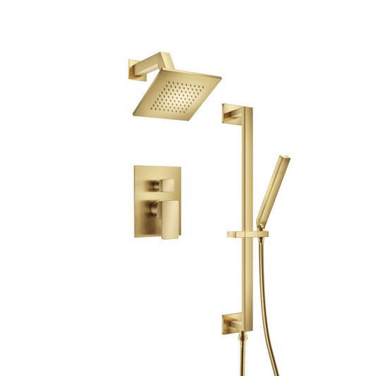 Flusso Faucets Serie 196 Two Output Shower Set With Shower Head, Hand Held and Slide Bar in Satin Brass (196.3400SB)