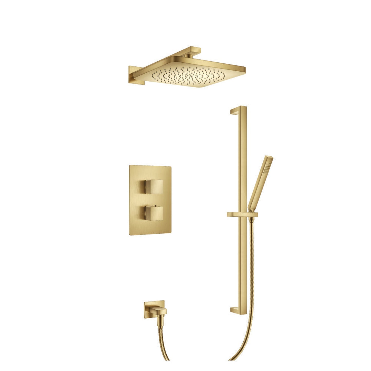 Flusso Faucets Serie 196 Two Output Shower Set With Shower Head, Hand Held and Slide Bar in Satin Brass (196.7100SB)