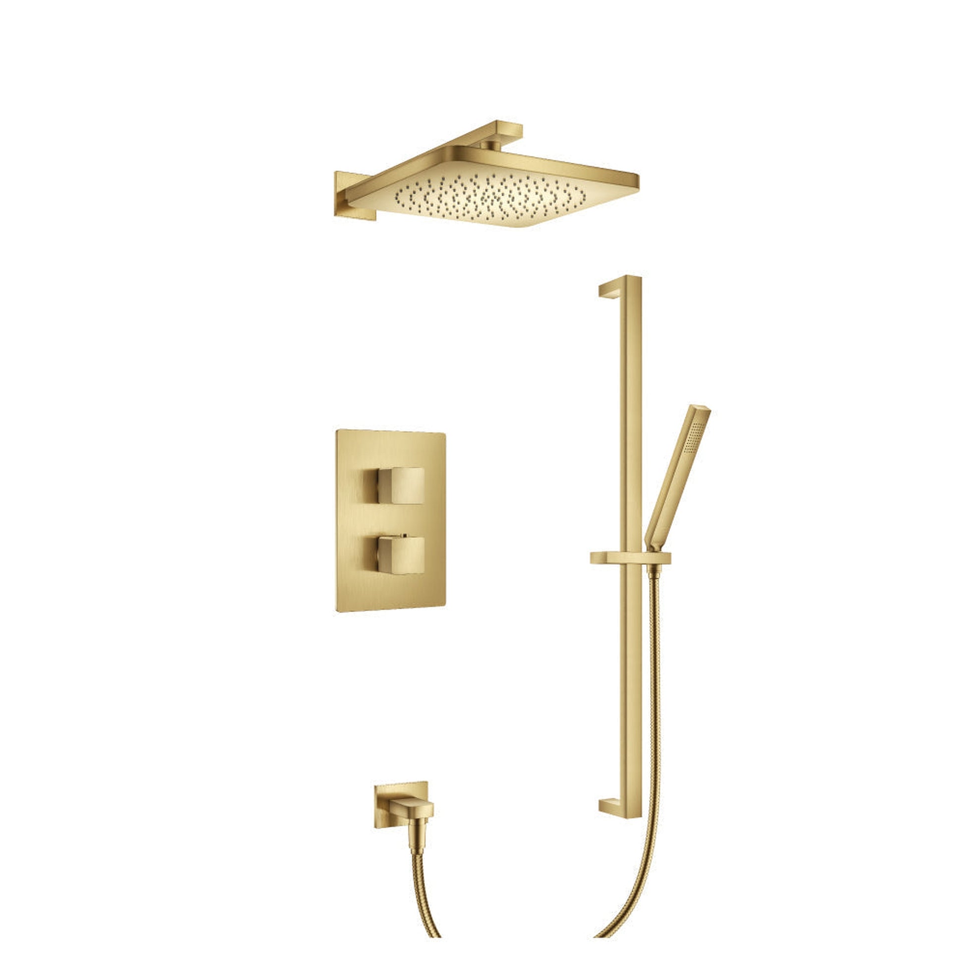 Flusso Faucets Serie 196 Two Output Shower Set With Shower Head, Hand Held and Slide Bar in Satin Brass (196.7100SB)