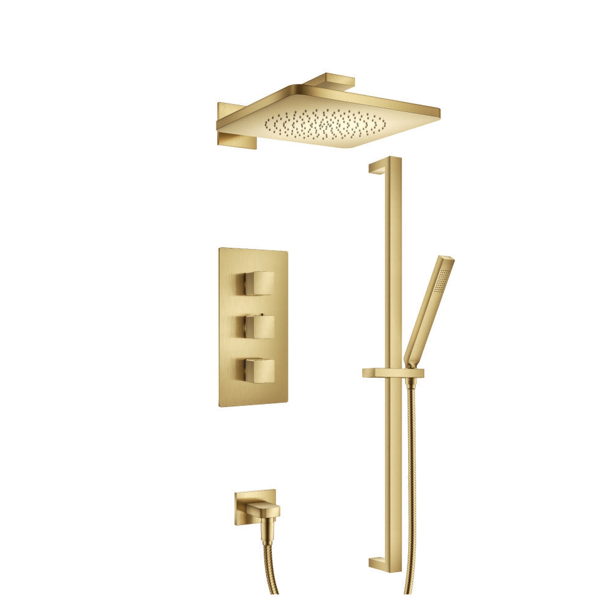 Flusso Faucets Serie 196 Two Output Shower Set With Shower Head, Hand Held and Slide Bar in Satin Brass (196.7200SB)