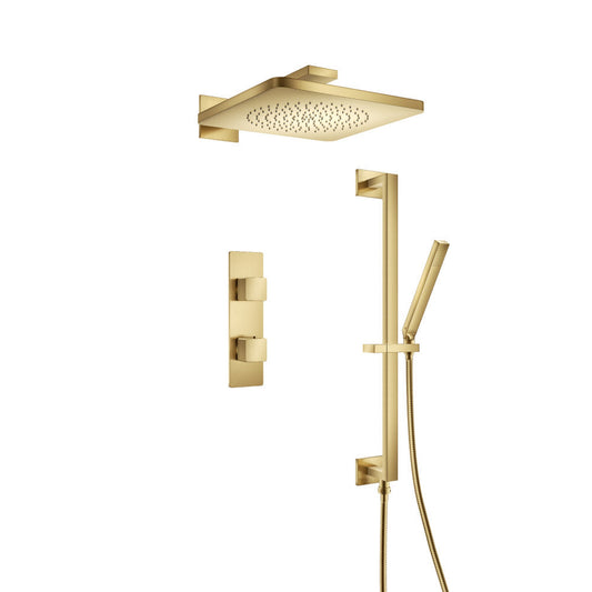 Flusso Faucets Serie 196 Two Output Shower Set With Shower Head, Hand Held and Slide Bar in Satin Brass (196.7350SB)