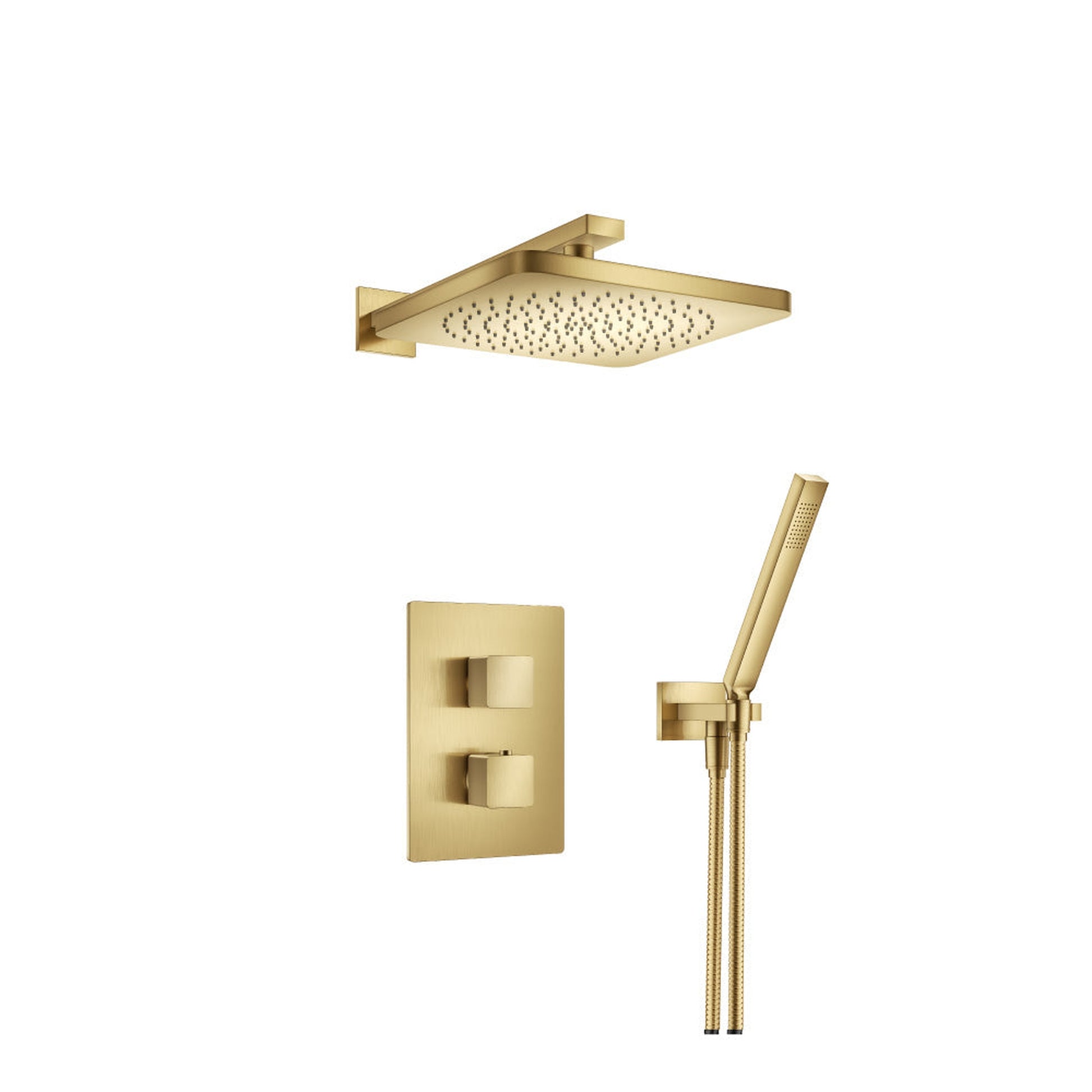 Flusso Faucets Serie 196 Two Output Shower Set With Shower Head and Hand Held in Satin Brass (196.7050SB)