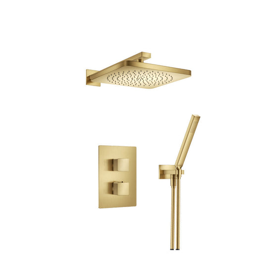 Flusso Faucets Serie 196 Two Output Shower Set With Shower Head and Hand Held in Satin Brass (196.7050SB)
