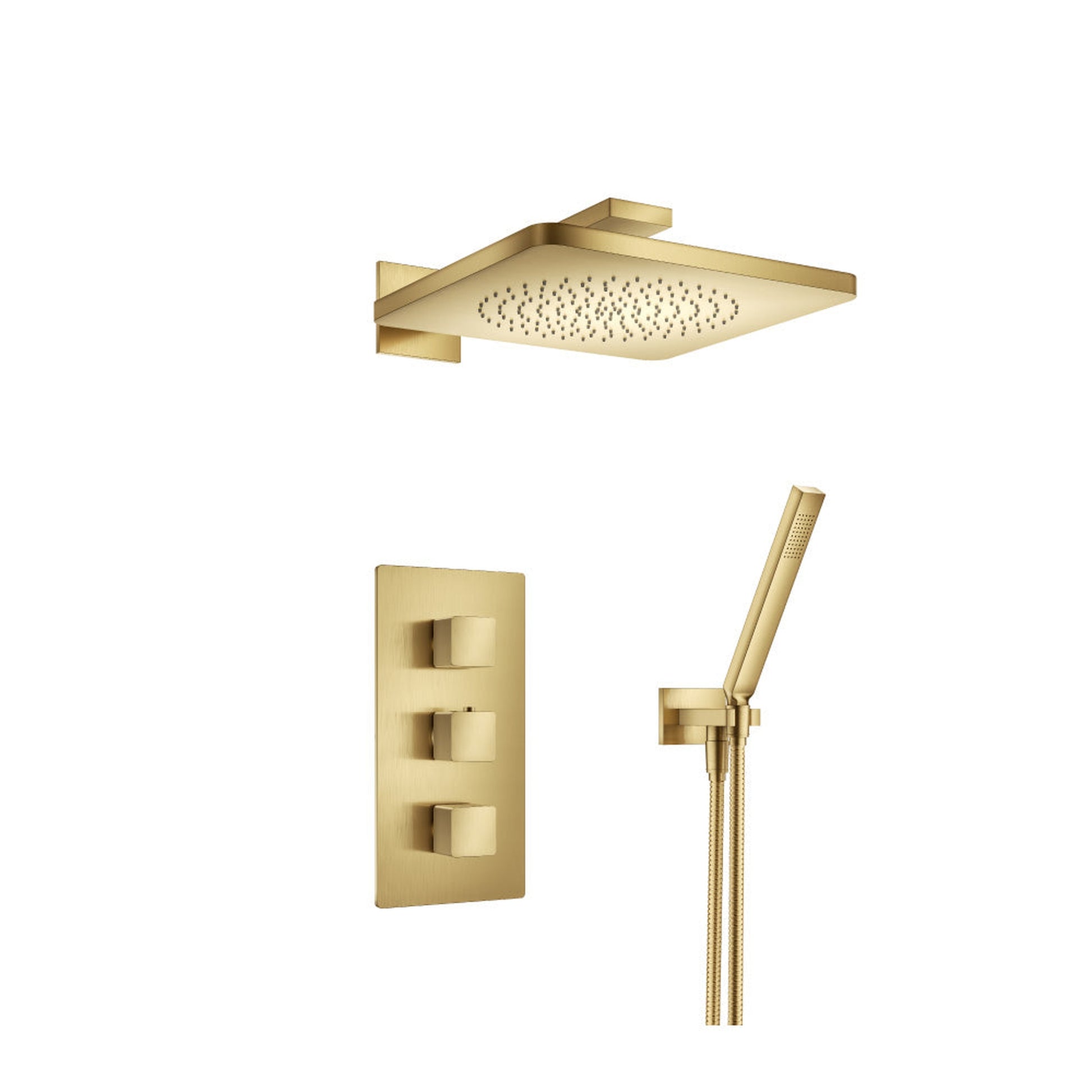 Flusso Faucets Serie 196 Two Output Shower Set With Shower Head and Hand Held in Satin Brass (196.7150SB)