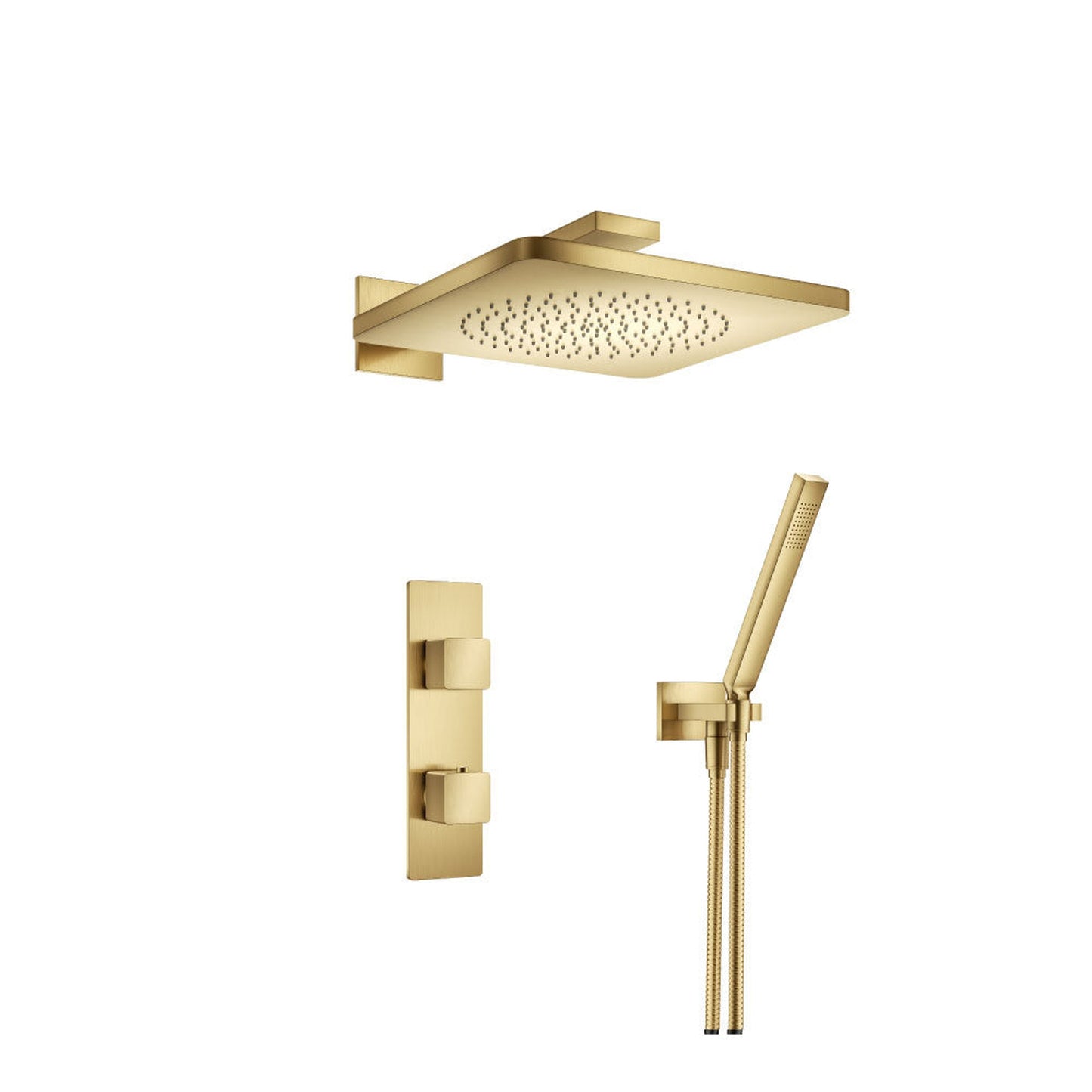 Flusso Faucets Serie 196 Two Output Shower Set With Shower Head and Hand Held in Satin Brass (196.7250SB)