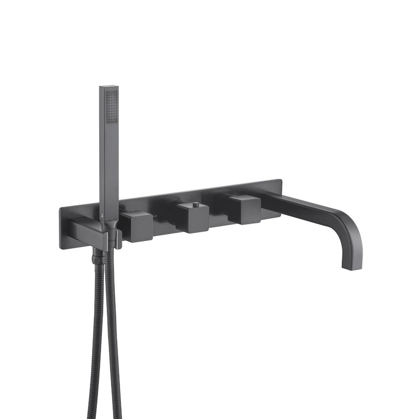 Flusso Faucets Serie 196 Wall Mount Tub Filler With Hand Shower in Matte Black