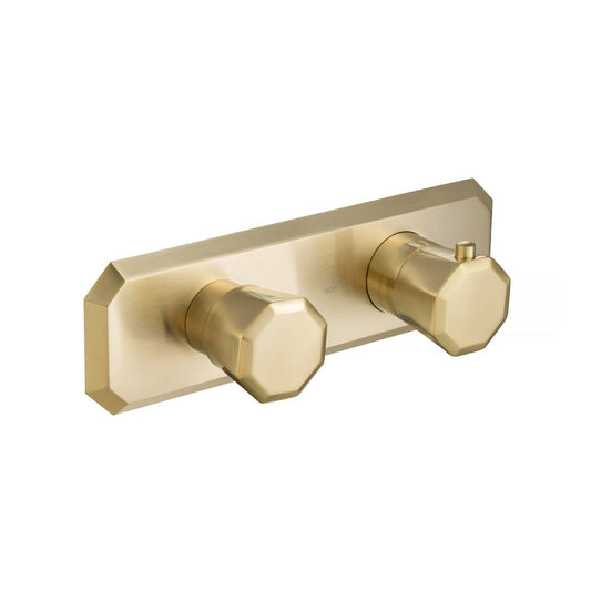 Flusso Faucets Serie 230 3/4" Two Output Horizontal Thermostatic Shower Valve and Trim in Satin Brass
