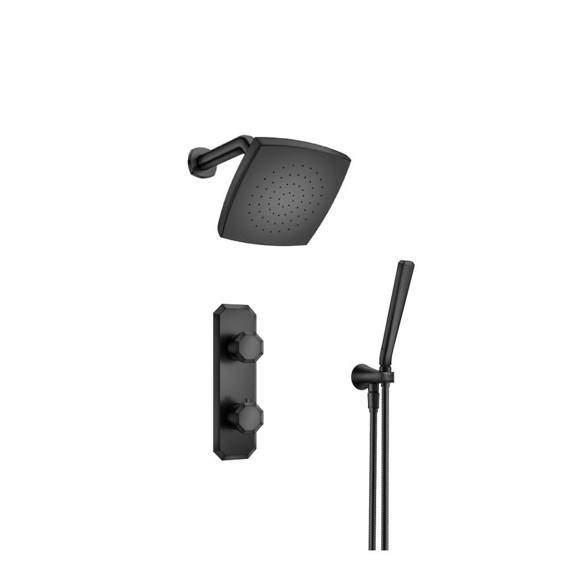 Flusso Faucets Serie 230 Matte Black Two Output Shower Set With Shower Head And Hand Held