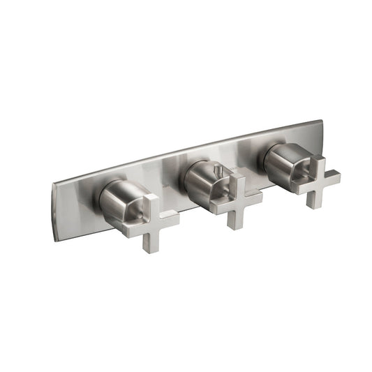 Flusso Faucets Serie 240 3/4" Two Output Horizontal Thermostatic Valve With 2 Volume Control and Trim in Brushed Nickel