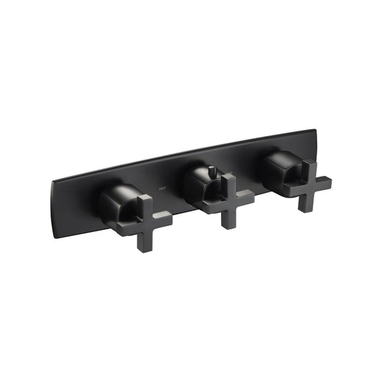 Flusso Faucets Serie 240 3/4" Two Output Horizontal Thermostatic Valve With 2 Volume Control and Trim in Matte Black