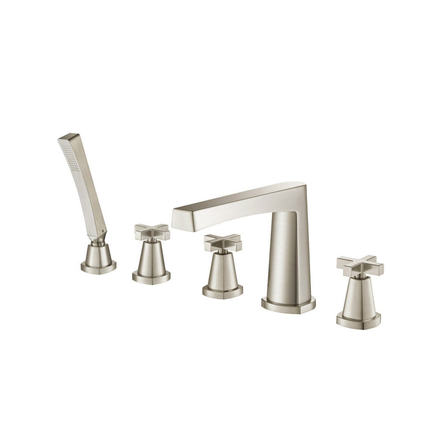 Flusso Faucets Serie 240 Five Hole Deck Mounted Roman Tub Faucet With Hand Shower in Brushed Nickel