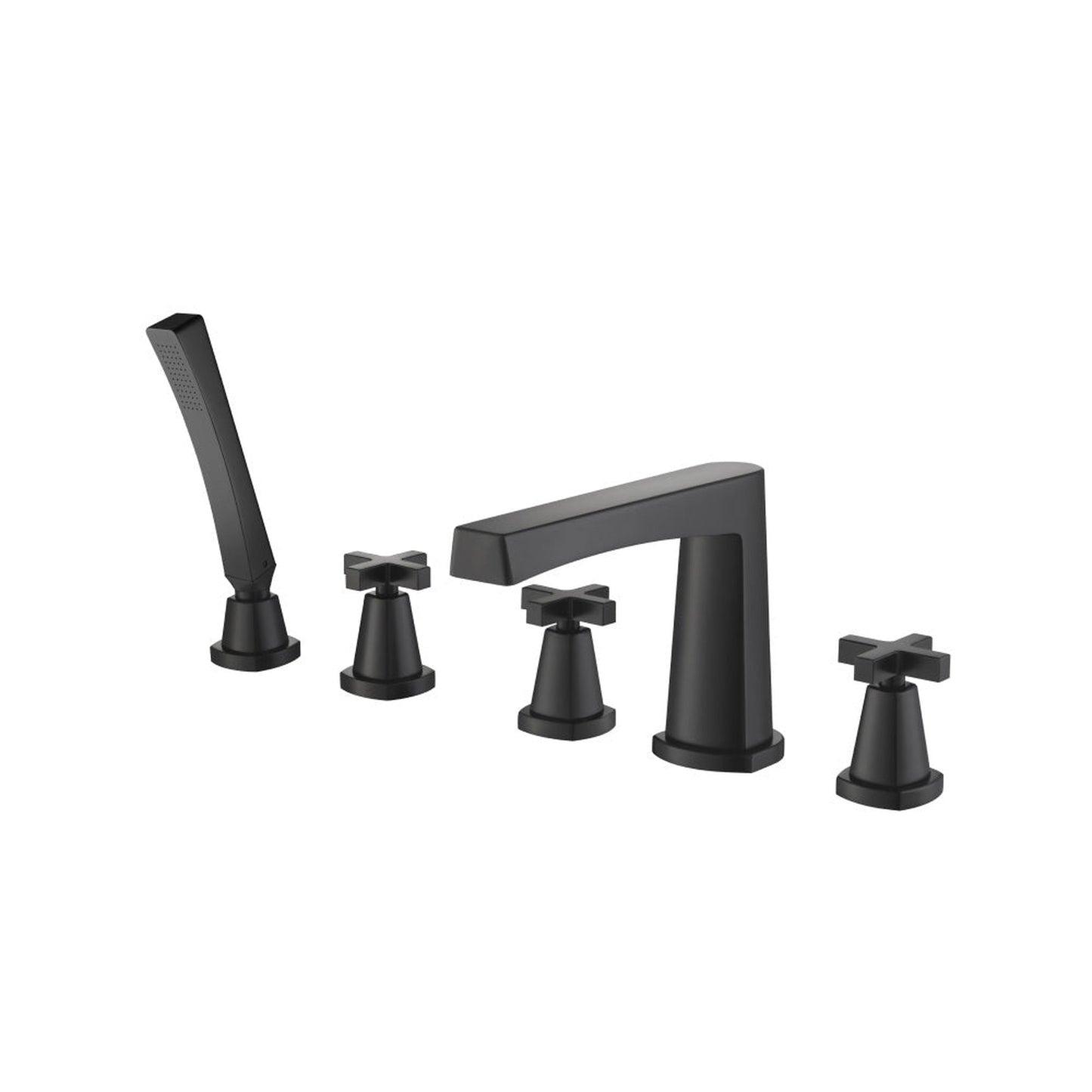 Flusso Faucets Serie 240 Five Hole Deck Mounted Roman Tub Faucet With Hand Shower in Matte Black