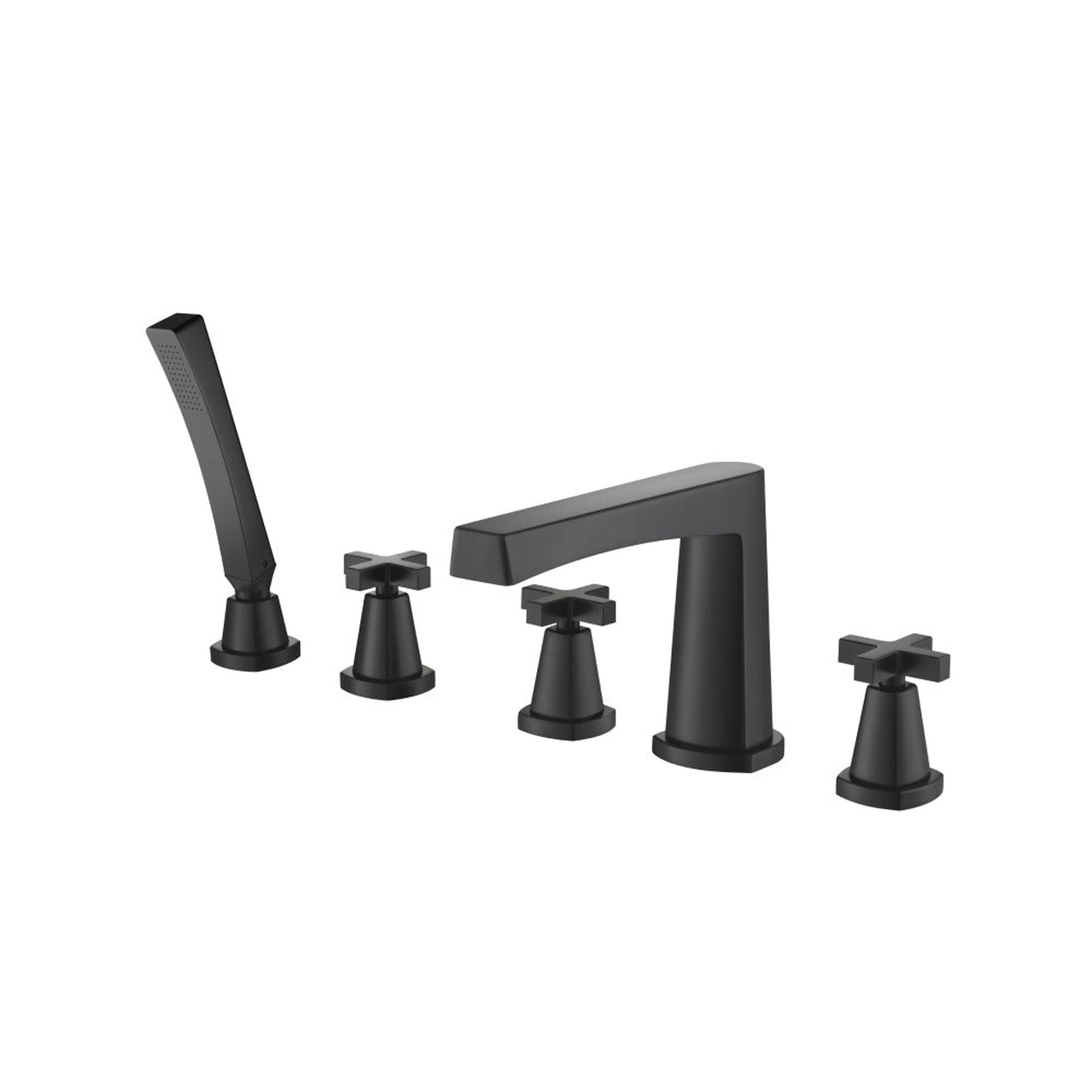 Flusso Faucets Serie 240 Five Hole Deck Mounted Roman Tub Faucet With Hand Shower in Matte Black