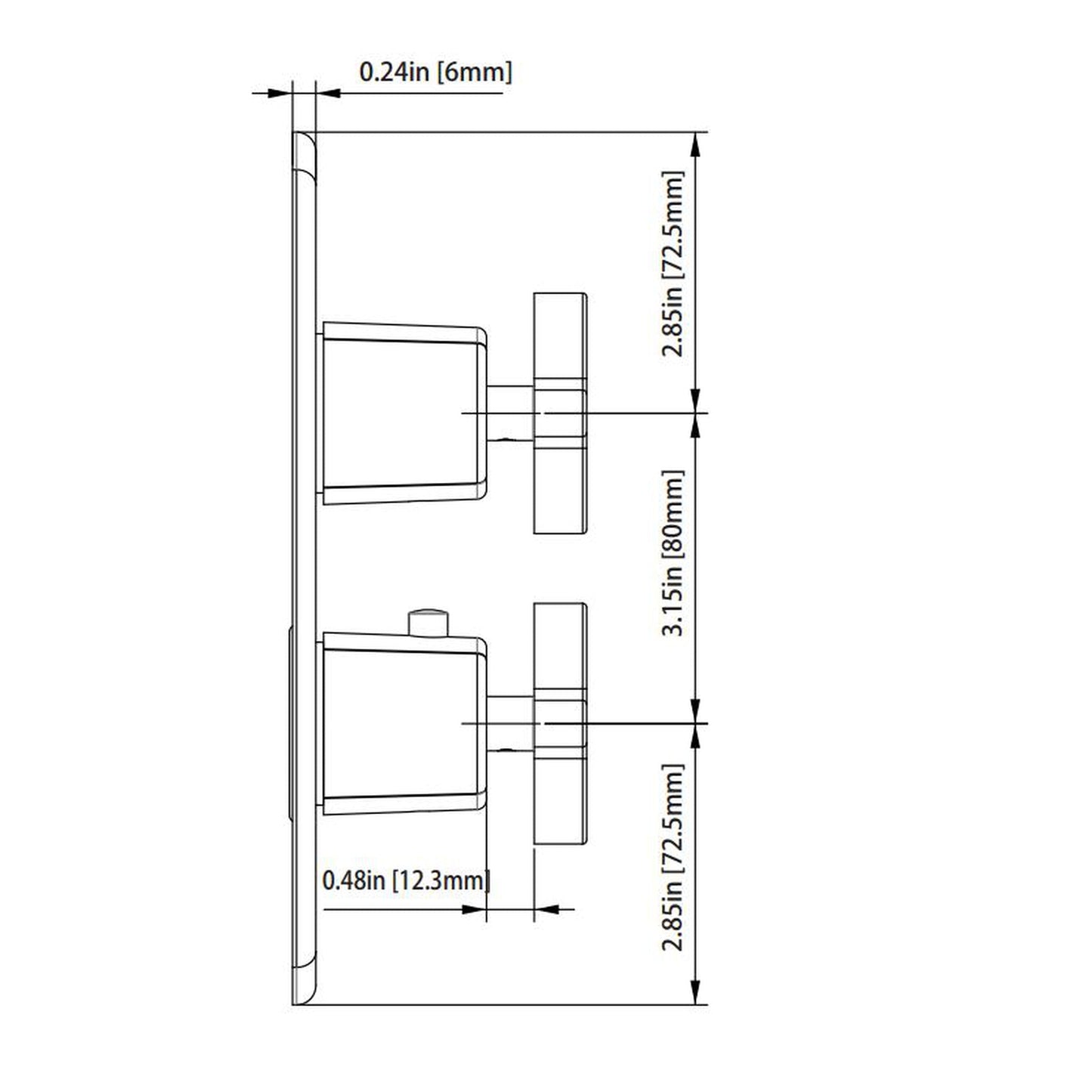 Flusso Faucets Serie 240 Single Output Brushed Nickel PVD Wall-Mounted Shower Set With Single Function Square Rain Shower Head, Two-Handle Shower Trim and 1-Output Wall-Mounted Thermostatic Shower Valve With Integrated Volume Control