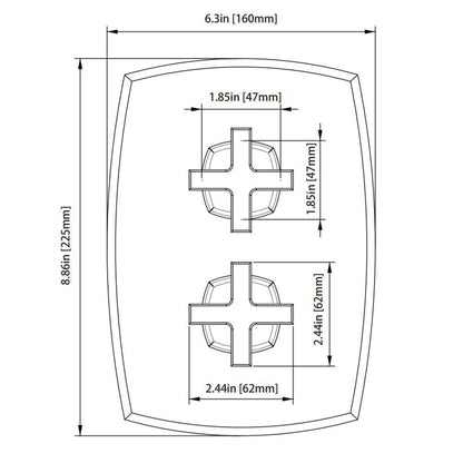 Flusso Faucets Serie 240 Single Output Chrome Wall-Mounted Shower Set With Single Function Square Rain Shower Head With Shower Arm, Two-Handle Shower Trim and 1-Output Wall-Mounted Thermostatic Shower Valve With Integrated Volume Control