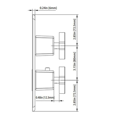 Flusso Faucets Serie 240 Single Output Chrome Wall-Mounted Shower Set With Single Function Square Rain Shower Head With Shower Arm, Two-Handle Shower Trim and 1-Output Wall-Mounted Thermostatic Shower Valve With Integrated Volume Control