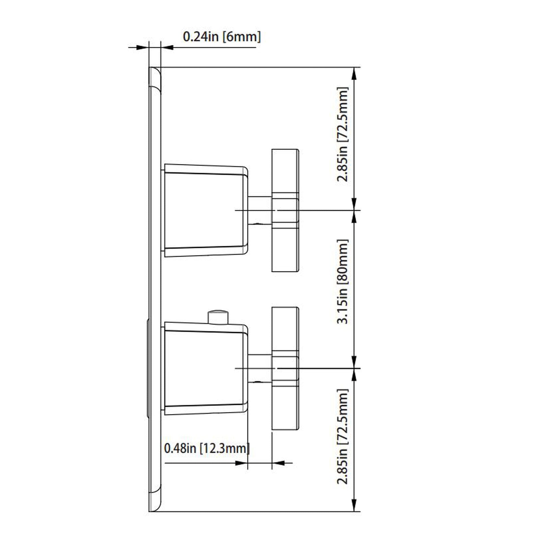 Flusso Faucets Serie 240 Single Output Matte Black Wall-Mounted Shower Set With Single Function Square Rain Shower Head With Shower Arm, Two-Handle Shower Trim and 1-Output Wall-Mounted Thermostatic Shower Valve With Integrated Volume Control