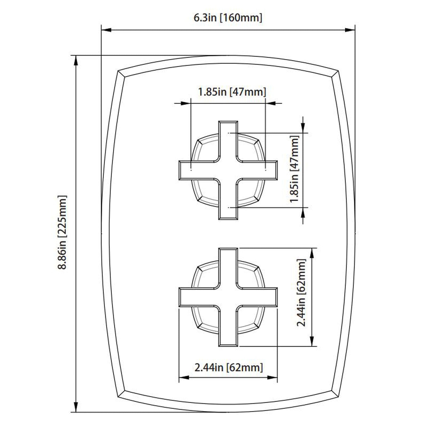 Flusso Faucets Serie 240 Single Output Polished Nickel PVD Wall-Mounted Shower Set With Single Function Square Rain Shower Head, Two-Handle Shower Trim and 1-Output Wall-Mounted Thermostatic Shower Valve With Integrated Volume Control