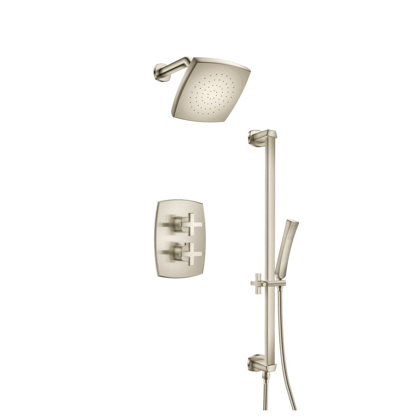 Flusso Faucets Serie 240 Two Output Shower Set With Shower Head, Hand Held and Slide Bar in Brushed Nickel
