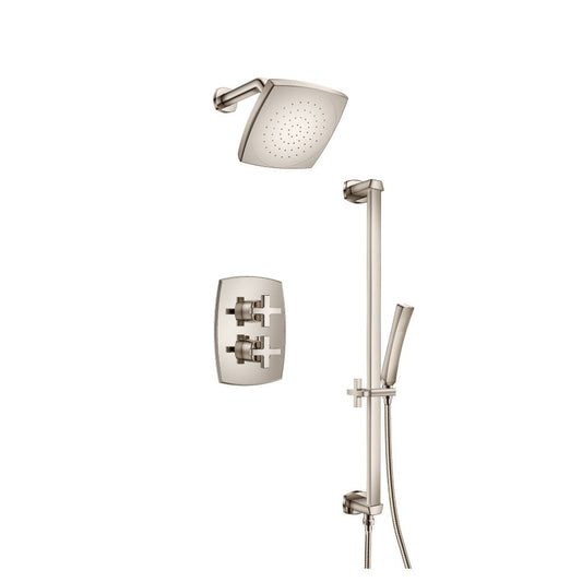 Flusso Faucets Serie 240 Two Output Shower Set With Shower Head, Hand Held and Slide Bar in Polished Nickel