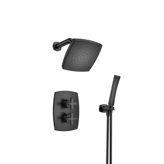 Flusso Faucets Serie 240 Two Output Shower Set With Shower Head and Hand Held in Matte Black