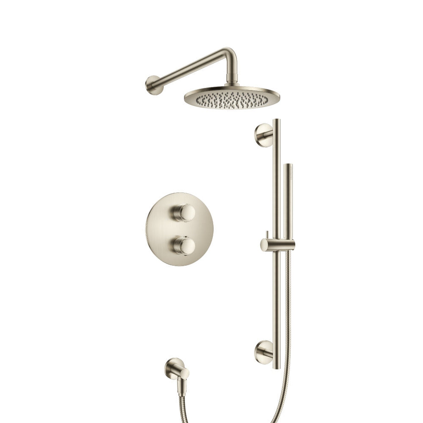 Flusso Faucets Serie 250 Two Output Shower Set With Shower Head, Hand Held and Slide Bar in Brushed Nickel (250.7100BN)