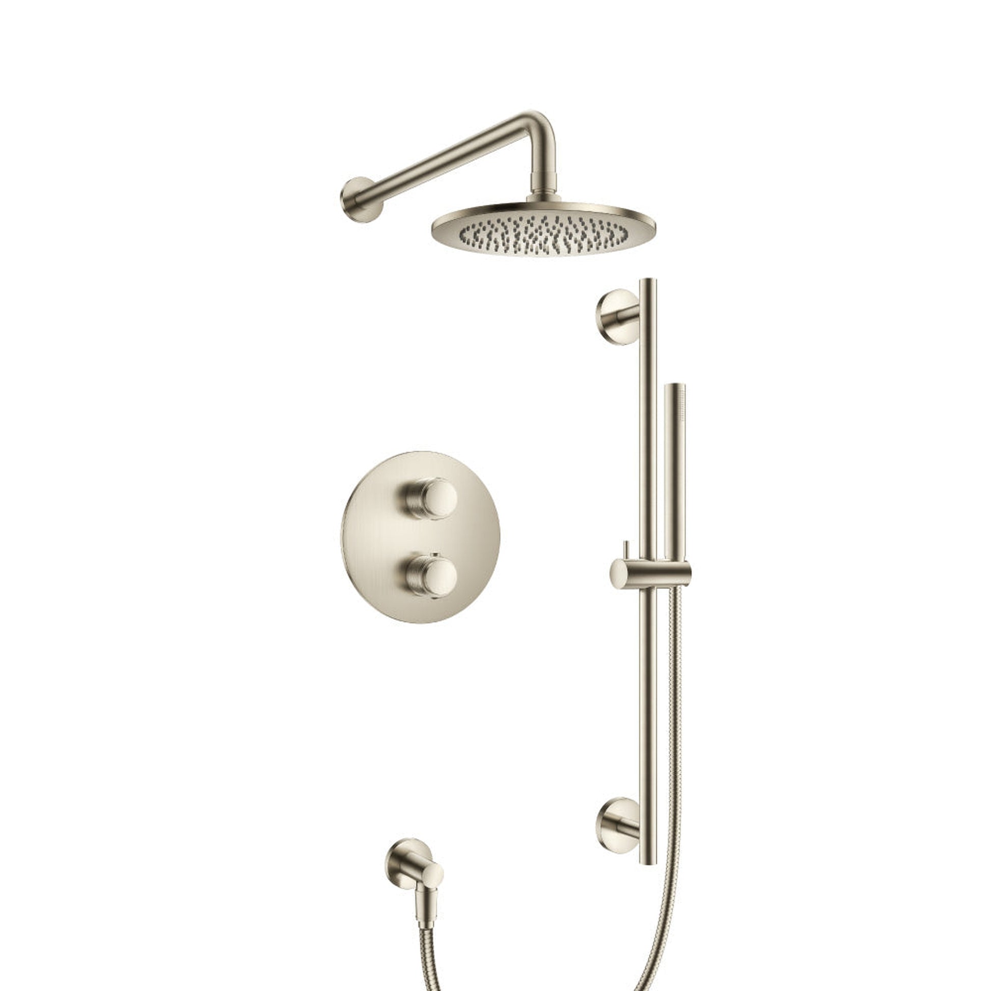 Flusso Faucets Serie 250 Two Output Shower Set With Shower Head, Hand Held and Slide Bar in Brushed Nickel (250.7100BN)